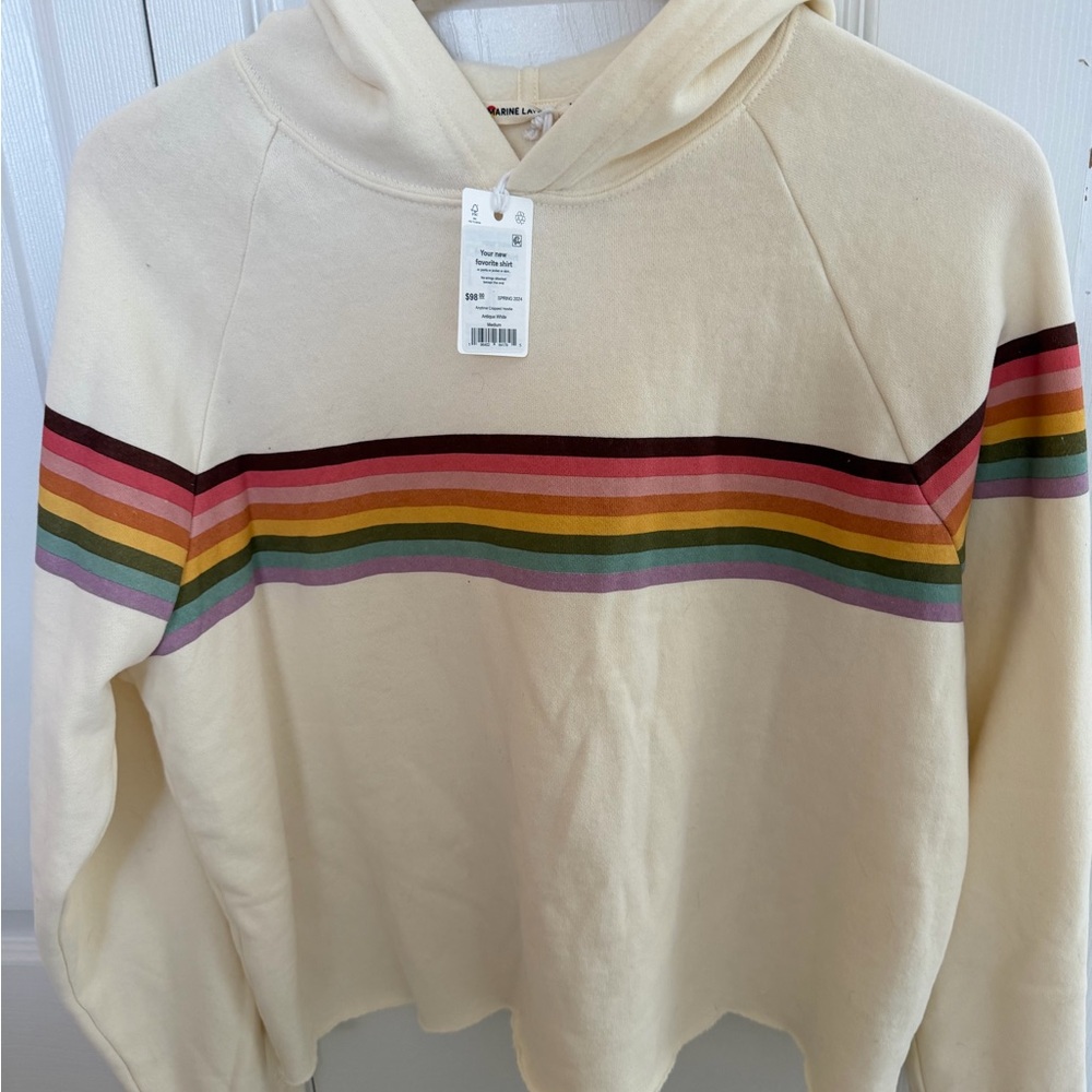 Marine Layer Cream Hoodie with Rainbow Stripes